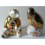 Two x Royal Crown Derby paperweights GOVIERS IMARI SITTING BEAR (Ltd 500) and KINGFISHER: No Boxes,