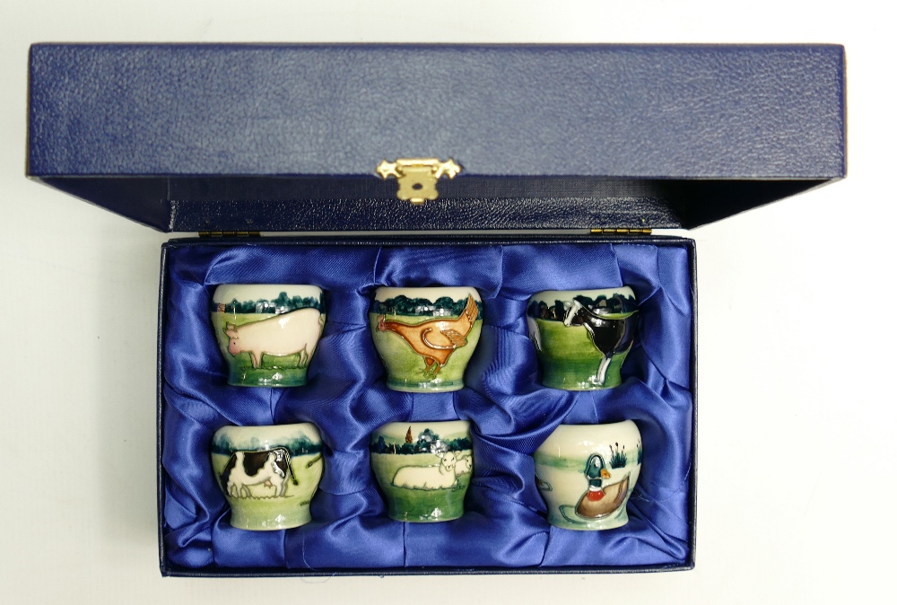 Moorcroft boxed set of six Egg cups: With farmyard designs in lined presentation box. - Image 2 of 2