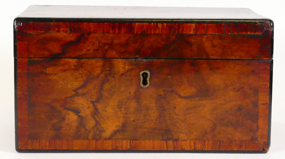 Burr Walnut tea caddy 19th century: Good used condition, replacement lids, original hinges, - Image 4 of 4