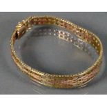 9ct three coloured gold bracelet: 17.2g.