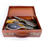 Case of tortoiseshell & silver mirrors & brushes: Includes 9 brushes and 3 mirrors from various