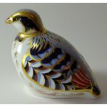 Royal Crown Derby paperweight RED LEG PARTRIDGE for Sinclairs: Gold stopper, certificate,