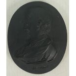Wedgwood dark blue dipped portrait medallion of George Edwards: c1780, nip to rear, height 8.