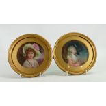 Pair of porcelain portrait plaques by Leslie Johnson: Both hand painted with portraits of ladies in