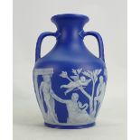 Early dark blue & white Portland vase: Crazing to relief, unmarked with chip to base, height 22cm.