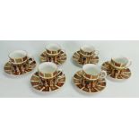 Royal Crown Derby 1128 Imari pattern coffee cans & saucers: Six sets.