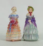 Royal Doulton miniature figures: The Bridesmaid M12 and A Victorian Lady M2.