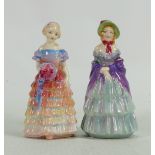 Royal Doulton miniature figures: The Bridesmaid M12 and A Victorian Lady M2.