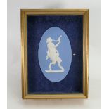 Wedgwood oval blue & white Pan plaque: Gilt display case,