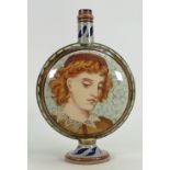 Doulton Lambeth Faience moon flask: Decorated with a young man with hat, artists initialled,