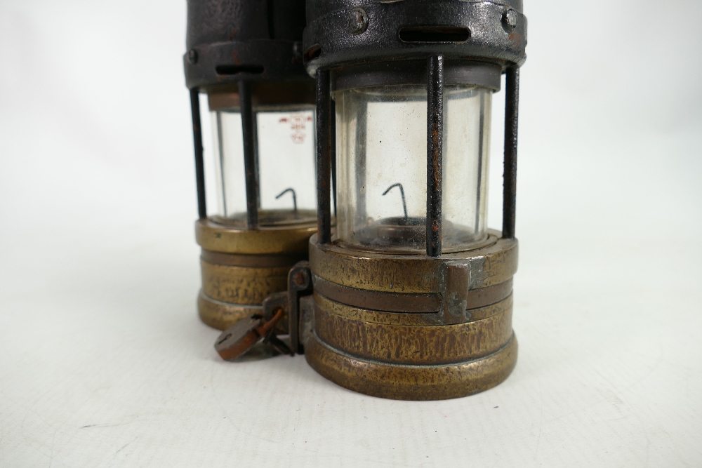 W.E Teale brass Miners safety lamp: Together with similar item. - Image 3 of 3