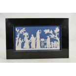 Wedgwood rectangular dark blue & white plaque with classical scenes: Framed,