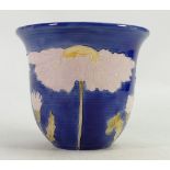 Lise B Moorcroft hand thrown vase: Blue with daisy - chip to rim. 13cm high. 1993.
