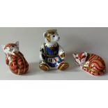 Three x Royal Crown Derby paperweights SLEEPING GINGER KITTEN,