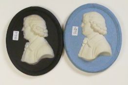 Wedgwood blue & black portrait plaques Josiah Wedgwood FRS: Bicentennial pieces 1930 height 10cm.