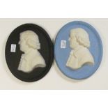 Wedgwood blue & black portrait plaques Josiah Wedgwood FRS: Bicentennial pieces 1930 height 10cm.