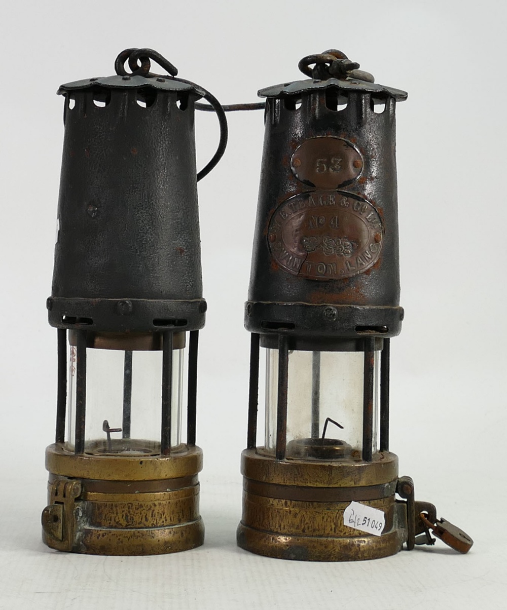W.E Teale brass Miners safety lamp: Together with similar item.
