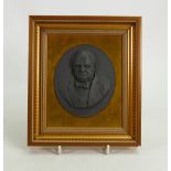 John Bromley black Basalt Winston Churchill portrait plaque: Gilt frame, 16.5cm x 18.