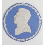 Wedgwood solid pale blue Jasper portrait medallion of Tom Harper: A self portrait by modeller Tom