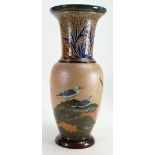 Doulton Lambeth large exhibition vase by Florence Barlow: Decorated all around with seagulls on
