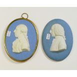 19th century Wedgwood blue portrait plaques Earl Chatham & Duke of Cumberland in brass frame: