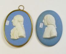 19th century Wedgwood blue portrait plaques Earl Chatham & Duke of Cumberland in brass frame: