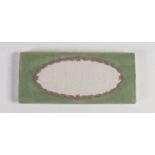 Wedgwood tri coloured dipped Jasper rectangular plaque: To commemorate the factory visit of actress