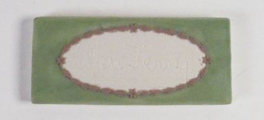 Wedgwood tri coloured dipped Jasper rectangular plaque: To commemorate the factory visit of actress