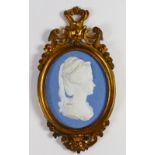 Wedgwood solid blue Jasper portrait medallion of Fredrica Sophia Wilhelmina of Orange: In Ormulo