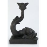 Wedgwood black Basalt Dolphin candlestick,