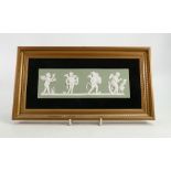 Wedgwood rectangular green & white The Season plaque: Gilt framed, overall 33 x 17.