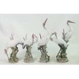 Lladro porcelain figures of Cranes: Models 1611,1612, 1613 & 1614, height of tallest 28.5cm.