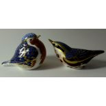 Two x Royal Crown Derby paperweights NUTHATCH and ROBIN: Gold stoppers, NO certificates,
