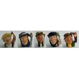 A collection of Royal Doulton small 1960s character jugs: Comprising Scaramouche D6561,