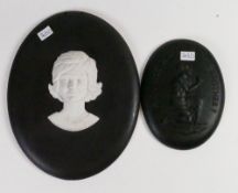 Wedgwood black & white portrait plaques of J D Kennedy (modeled by Eric Owen 1964) & Slavery plaque