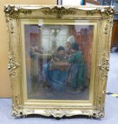 C W Bartlett large watercolour of Dutch family: Signed and dated 1911, 52cm x 44cm excluding frame.
