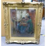 C W Bartlett large watercolour of Dutch family: Signed and dated 1911, 52cm x 44cm excluding frame.