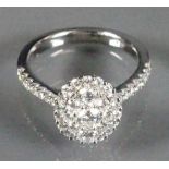 9ct white gold Diamond cluster ring: Size I, 2.9g.