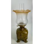 Early 20th century Wedgwood embossed oil table lamp decorated with owls & bats: Hinks & Son burner