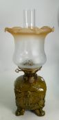 Early 20th century Wedgwood embossed oil table lamp decorated with owls & bats: Hinks & Son burner