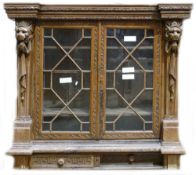 Lion glazed oak cabinet: