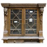 Lion glazed oak cabinet: