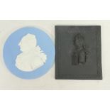 Wedgwood black Basalt plaque of Period Gentleman: Together with similar round plaque.