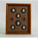 Wedgwood collection of miniature Portland vase plaques: Mounted in wooden frame.