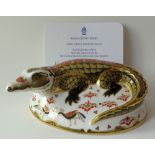 Royal Crown Derby paperweight CROCODILE: Gold stopper, certificate, first quality,