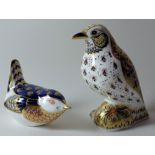 Two x Royal Crown Derby paperweights SONG THRUSH and WREN: NO certificates, 1 gold,