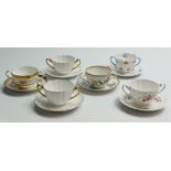 A collection of Shelley Wileman and Co (Foley) Bouillon cups & saucers: Ludlow Plain white with
