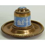 Wedgwood Cameo set brass Inkwell: G Betjemann & Sons set in brass Ormolu mount,