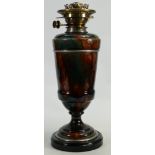 Wedgwood Majolica oilbBurner lamp: Hinks burner, in mottled glazes, some restoration, height 41cm.