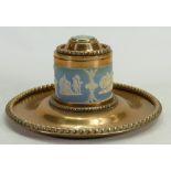 Wedgwood Cameo set brass Inkwell: G Betjemann & Sons set in brass Ormolu mount,